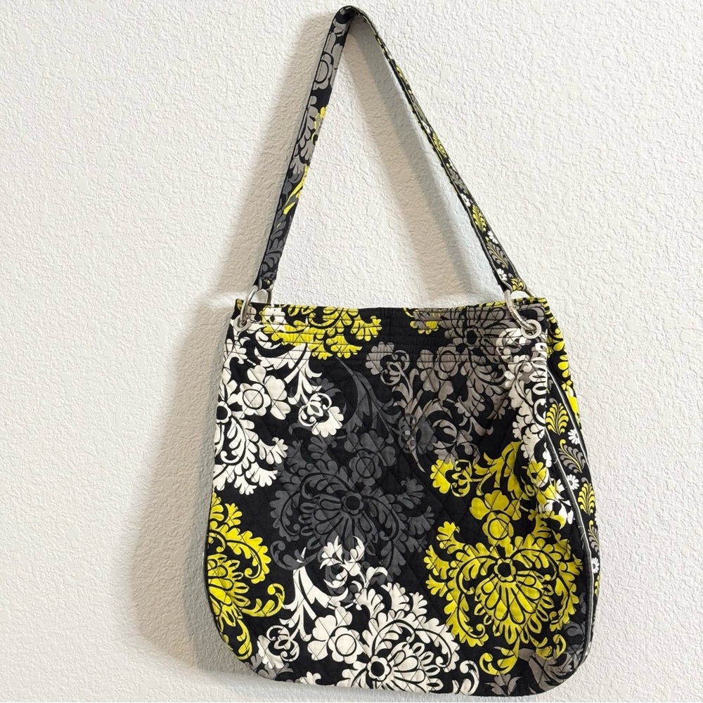 Vera Bradley Shoulder Bag Tote Gray Citron Black Baroque‎ Print Purse  Retired